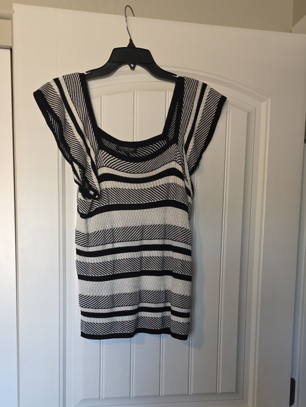 Liverpool Black & White Striped Scoop Neck Tank